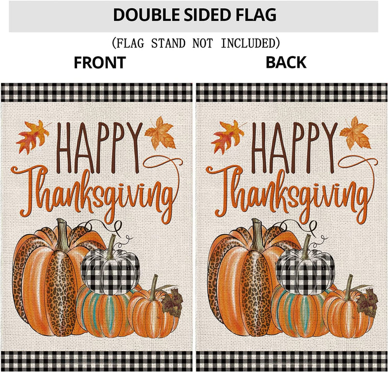 Happy Thanksgiving Fall House Flags for Outdoor 28X40 Inch Double Sided,Harvest Buffalo Plaid Pumpkins Yard Flags,Thanksgiving Decorative House Decor for Farmhouse outside Holiday  EKOREST   
