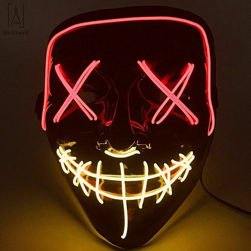 Gustave Halloween Scary Light Mask 4 Modes 2 Colors Cosplay Led Costume Mask EL Wire Light up for Festival Party Costume Christmas "Fluorescent Green+White" Apparel & Accessories > Costumes & Accessories > Masks Gustave Red+Yellow  