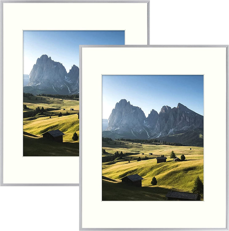 Golden State Art, Metal Wall/Table Top Photo Frame Collection, Aluminum Gold Photo Frame with Ivory Color Mat for Picture & Real Glass (8X10, 2-Pack) Home & Garden > Decor > Picture Frames Golden State Art Silver 16x20 