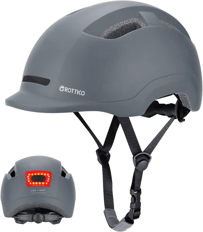 GROTTICO Adult Bike Helmet with Light - Dual Certified for Bicycle Scooter Skateboard Road Cycling Skating Helmet Sporting Goods > Outdoor Recreation > Cycling > Cycling Apparel & Accessories > Bicycle Helmets LDW Matte Gray Large 