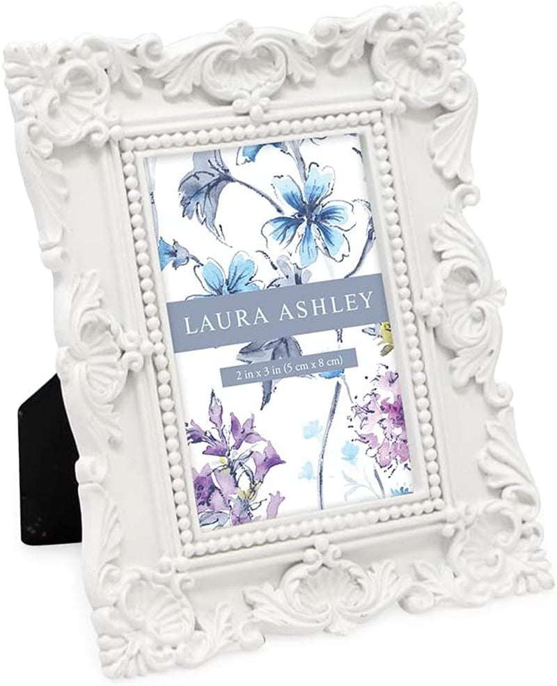 Laura Ashley 5X7 Black Ornate Textured Hand-Crafted Resin Picture Frame with Easel & Hook for Tabletop & Wall Display, Decorative Floral Design Home Décor, Photo Gallery, Art, More (5X7, Black) Home & Garden > Decor > Picture Frames Laura Ashley White 2x3 