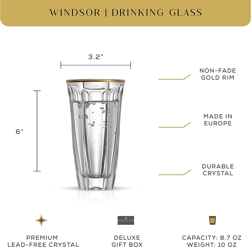 Joyjolt Windsor Gold Rim Highball Glasses Set of 2 Crystal Bar Glasses, 8.7Oz Drink Glasses. Highball Glass Set Made in Europe. Cocktail Glasses, Tall Glass Tumbler Cup, Water Drinking Glasses… Home & Garden > Kitchen & Dining > Tableware > Drinkware JoyJolt   