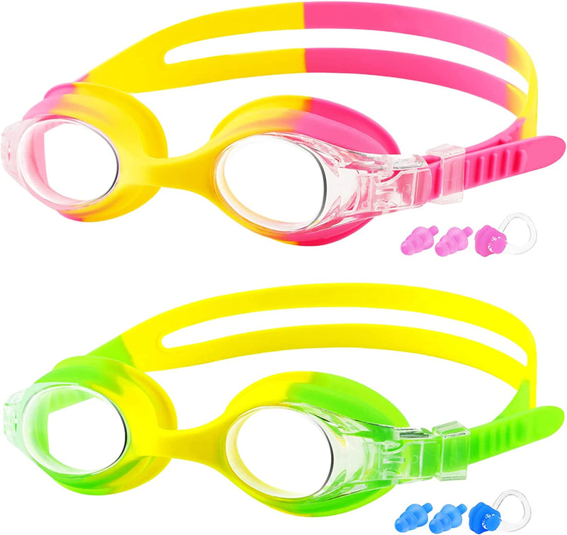 COOLOO Kids Goggles for Swimming for Age 3-15, 2 Pack Kids Swim Goggles with Nose Cover, No Leaking, Anti-Fog, Waterproof Sporting Goods > Outdoor Recreation > Boating & Water Sports > Swimming > Swim Goggles & Masks COOLOO Pink Yellow & Green Yellow  