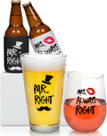 Cute Wedding Gifts - Bride and Groom Novelty Wine Glass and Beer Glass Combo - Engagement Gift for Couples Home & Garden > Kitchen & Dining > Tableware > Drinkware The Plympton Company Mr Right & Mrs Always Right Combo  