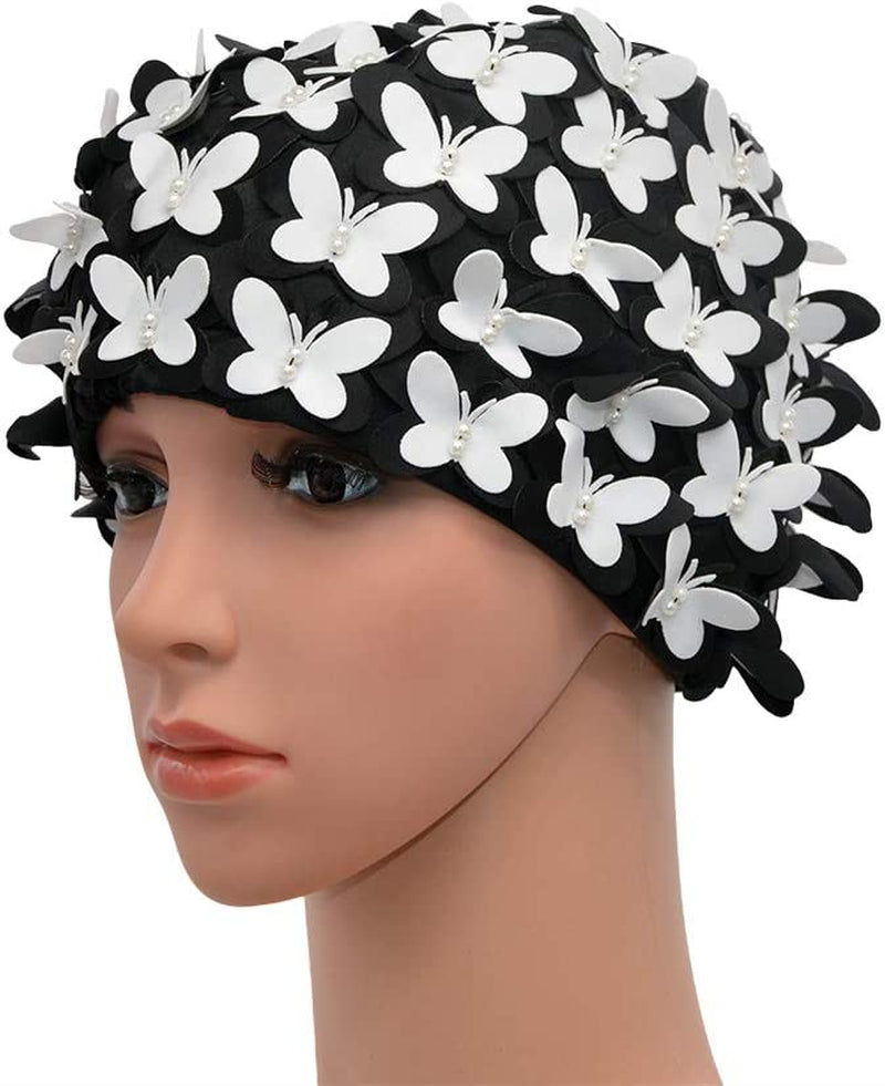 Medifier Vintage Swim Cap Floral Petal Retro Style Bathing Caps for Women Sporting Goods > Outdoor Recreation > Boating & Water Sports > Swimming > Swim Caps CL White  