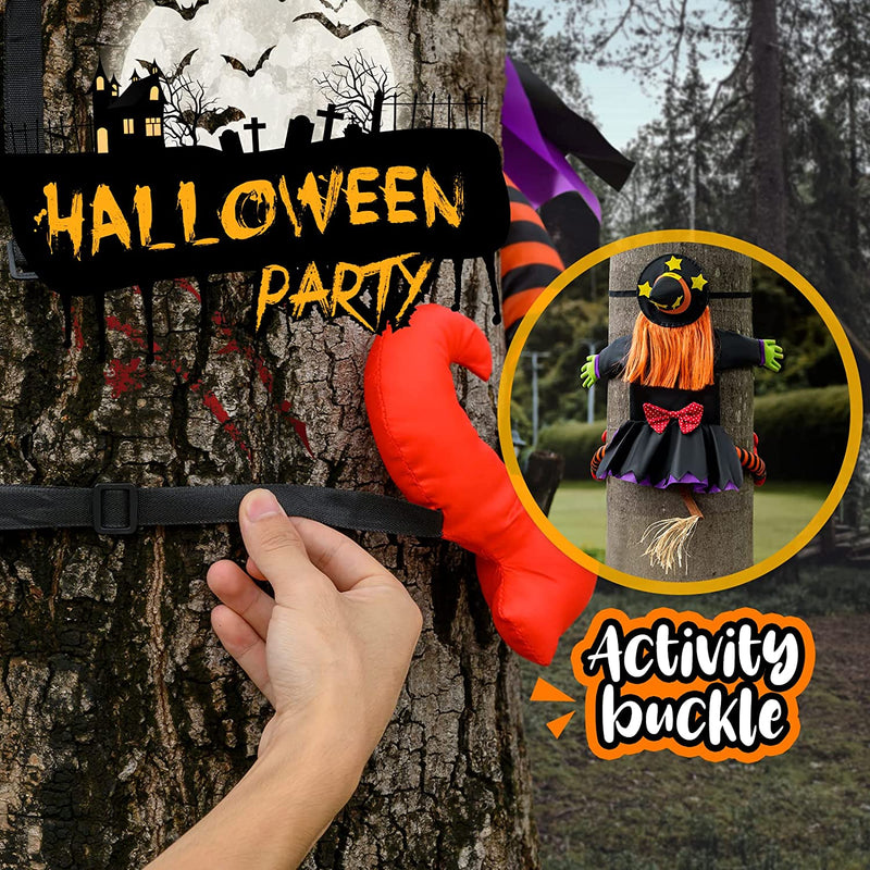 Crashing Witch Decor, Halloween Decorations Clearance Outdoor Witch Props Ornaments, Hanging into Tree/Porch Pole/Door/Indoor/Yard, with Adjustable Band, outside Garden Funny Witches Flying Crashed  Bswalf   
