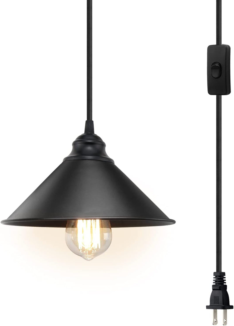 Plug in Pendant Light, Industrial Hanging Light with Plug in Cord On/Off Switch, Farmhouse Pendant Light with Plug in Cord, Vintage Pendant Light Fixture, Hanging Lamps for Kitchen Dining Room Home & Garden > Lighting > Lighting Fixtures LY20210429-1 Black Plug in Pendant Light  