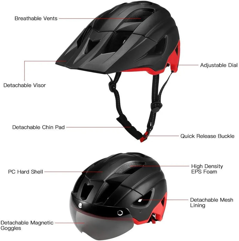Mountain Bike Helmet with Detachable Visor Detachable Goggles Ultralight Adjustable MTB Cycling Bicycle Helmet Men Women Sports Outdoor Safety Helmet Sporting Goods > Outdoor Recreation > Cycling > Cycling Apparel & Accessories > Bicycle Helmets MengK   