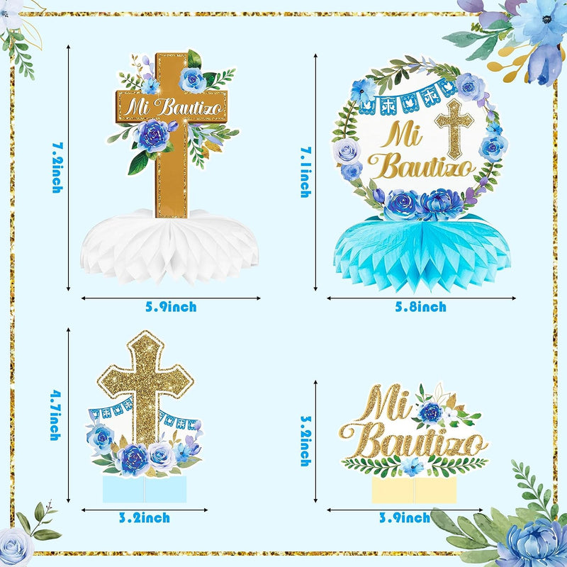 12Pcs Floral Mi Bautizo Cross Baptism Party Table Centerpiece Sage Blue Gold Baptism Religious Party Decor God Bless Christening Confirmation Party Photo Props for Girls Boys Baby Shower  RicaBili   