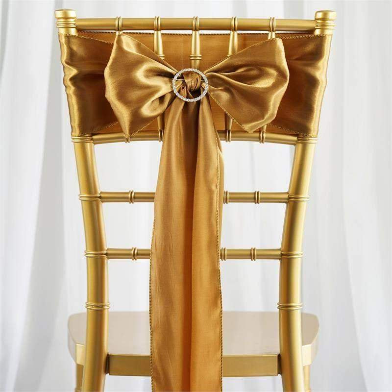 Efavormart 25Pcs Gold SATIN Chair Sashes Tie Bows for Wedding Events Decor Chair Bow Sash Party Decoration Supplies 6 X106" Arts & Entertainment > Party & Celebration > Party Supplies Efavormart.com Gold  