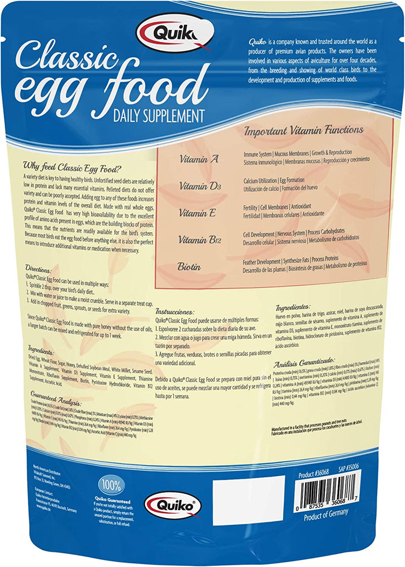 Quiko Classic Egg Food Daily Supplement - Peak Health Formula, Ideal for Canaries, Finches and All Other Pet Birds, 1.1 Lb. Animals & Pet Supplies > Pet Supplies > Bird Supplies > Bird Food Vitakraft   