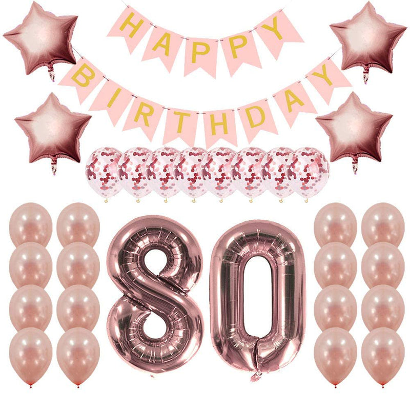 Rose Gold 80Th Birthday Decorations Party Supplies Gifts for Women - Create Unique Events with Happy Birthday Banner, 80 Number and Confetti Balloons