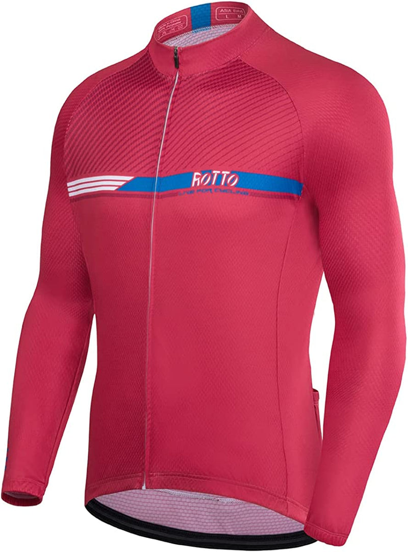 ROTTO Cycling Jersey Mens Bike Shirt Long Sleeve Simple Line Series Sporting Goods > Outdoor Recreation > Cycling > Cycling Apparel & Accessories ROTTO E Red XX-Large 
