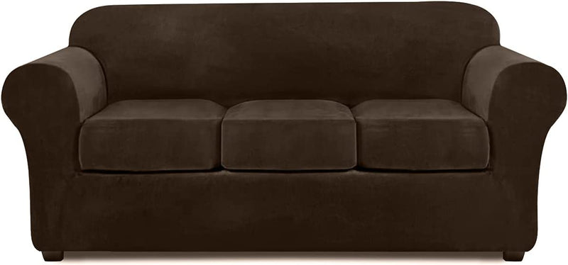 Sofa Covers for 3 Cushion Couch Velvet Sofa Cover for 3 Cushion Couch Slipcover Stretch 4 Piece Couch Cover for Sofa Slipcover Furniture Covers for Couches and Sofas Furniture Protector (Brown) Home & Garden > Decor > Chair & Sofa Cushions NORTHERN BROTHERS Brown Large 