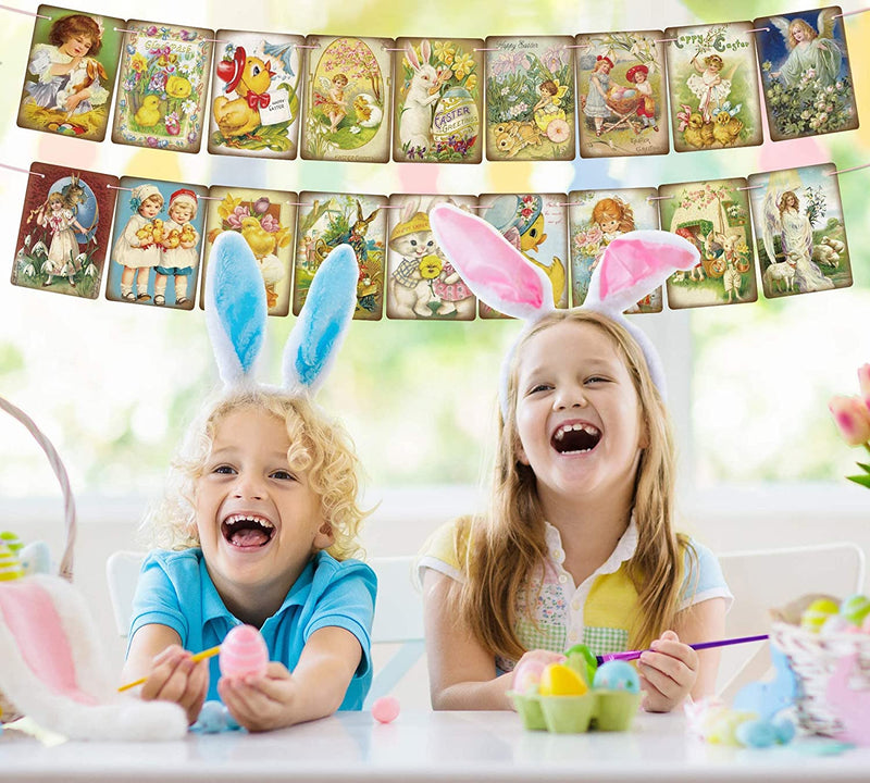 Easter Decorations Vintage Easter Day Banner, 18Pcs Retro Happy Easter Banner Hang Bunting Garland Decor for Mantle Fireplace Indoor Outdoor Home Decor Easter Party Supplies Home & Garden > Decor > Seasonal & Holiday Decorations Generic   