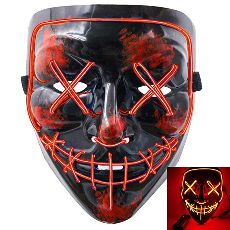 Halloween Mask Led Light up Scary Mask for Festival Cosplay Halloween Masquerade Costume Parties Black Apparel & Accessories > Costumes & Accessories > Masks KAWELL Red  