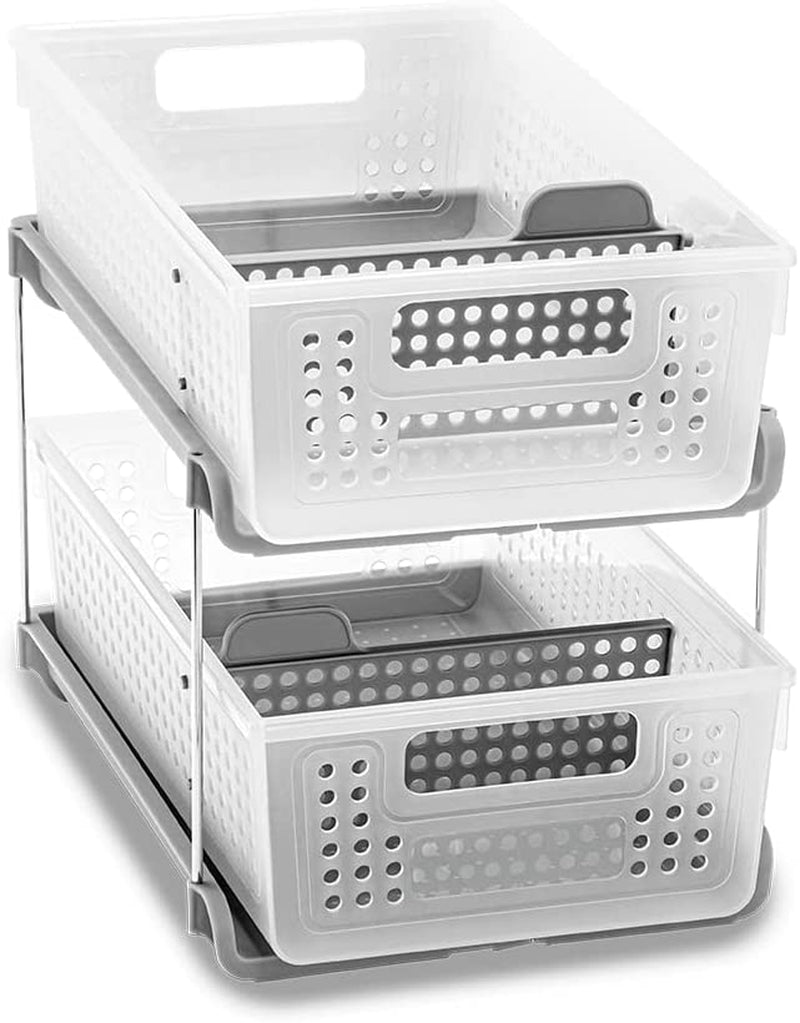 Madesmart 2-Tier Organizer, Multi-Purpose Slide-Out Storage Baskets with Handles and Dividers, Frost Home & Garden > Household Supplies > Storage & Organization madesmart Frost Antimicrobial Pack of 1