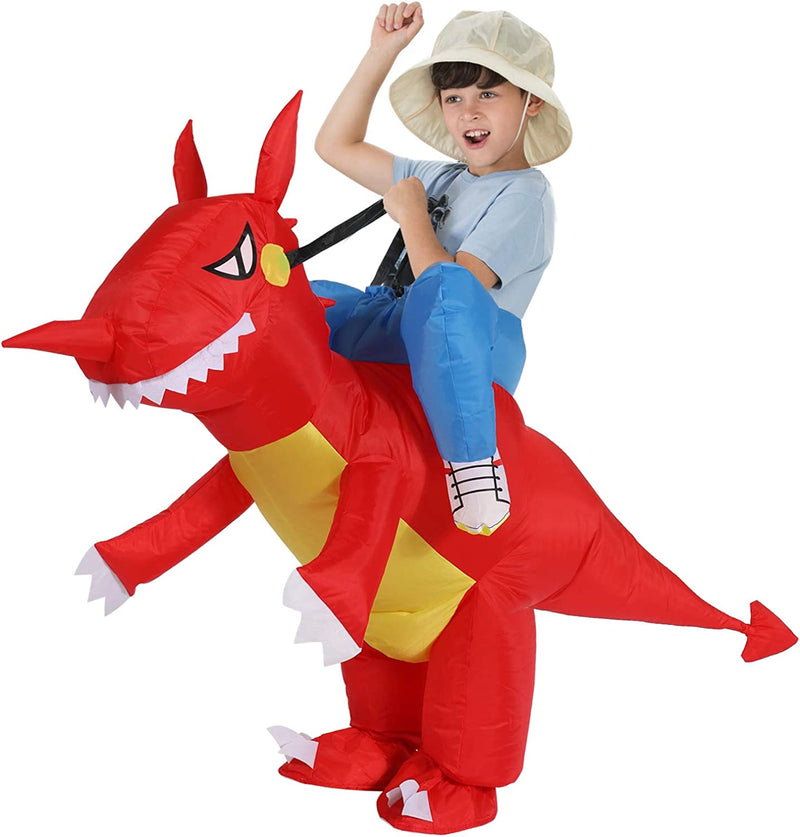 TOLOCO Inflatable Costume Adult and Kid, Inflatable Halloween Costumes for Men, Inflatable Dinosaur Costume, Blow up Costumes  TOLOCO Red Dinosaur-Kid  