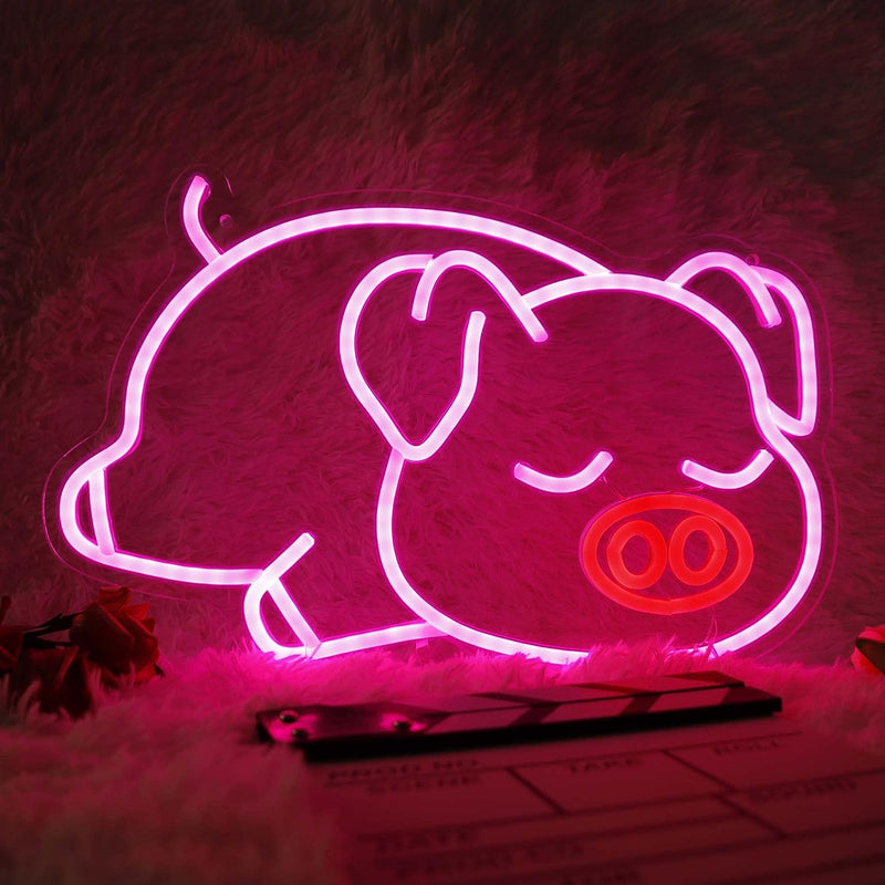 Anime Turtle Neon Sign for Wall Decor, Neon Lights LED USB Dimmable Switch for Bedroom Game Room Kids Room Decor, Gift for Girls Boys Birthday (14.5X15.7In)  fengll Sleeping Pig  