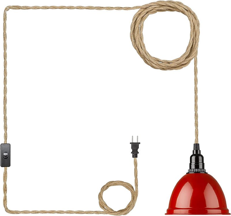 Emliviar Plug in Pendant Light - Industrial Hanging Lamp Light with Switch, Metal Shade with Twisted Hemp Rope, Black Finish, YCE240-M1L BK Home & Garden > Lighting > Lighting Fixtures EMLIVIAR Red  