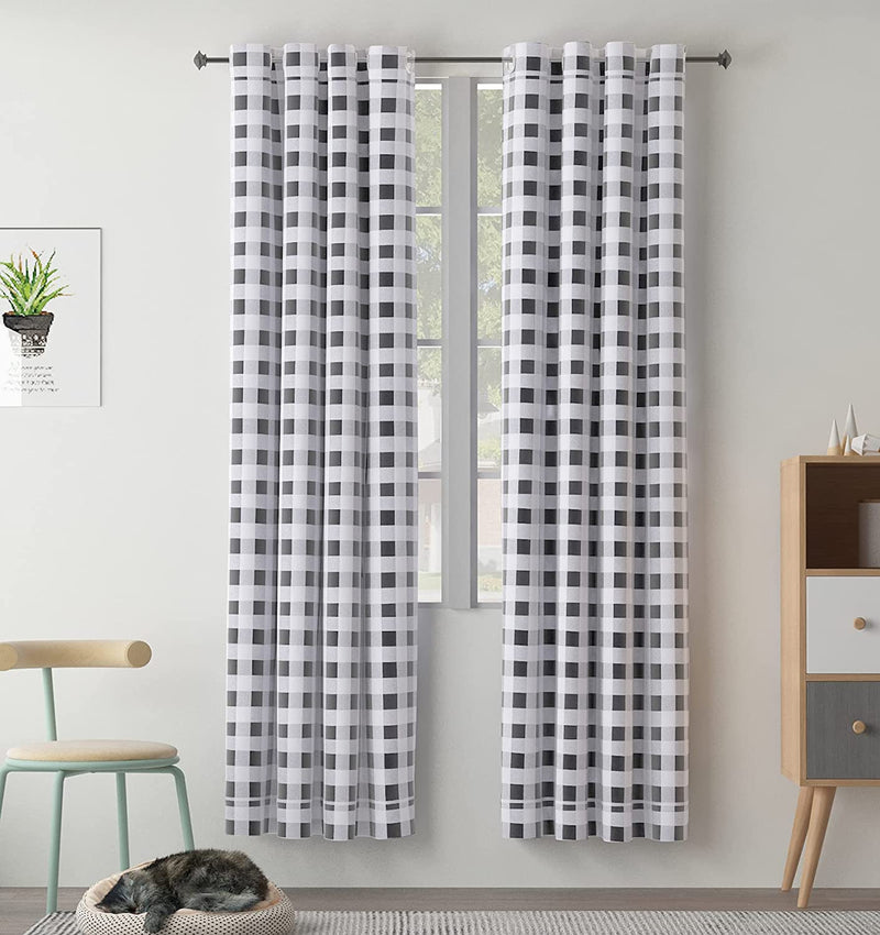 Plaid Blackout Curtains, Blackout Gingham Checker Window Curtain Plaid Curtain Panels Grommet Curtain Drapery Set of 2 Panels (Grey and White, 52X84Inch) Home & Garden > Decor > Window Treatments > Curtains & Drapes Hi.FANCY Grey and White 52x84inch 