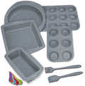 Economical 7In1 Nonstick Silicone Baking Cake Pan Cookie Sheet Molds Tray Set for Oven, BPA Free Heat Resistant Bakeware Suppliers Tools Kit for Muffin Loaf Bread Pizza Cheesecake Cupcake Pie Utensil Home & Garden > Kitchen & Dining > Cookware & Bakeware Aschef Gray  