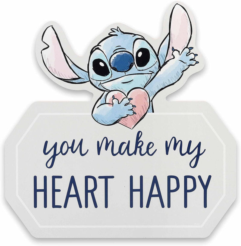 Disney Lilo and Stitch Bring a Smile Stay a While Wood Wall Decor - Fun Stitch Sign for Home Decorating  Open Road Brands Gray  
