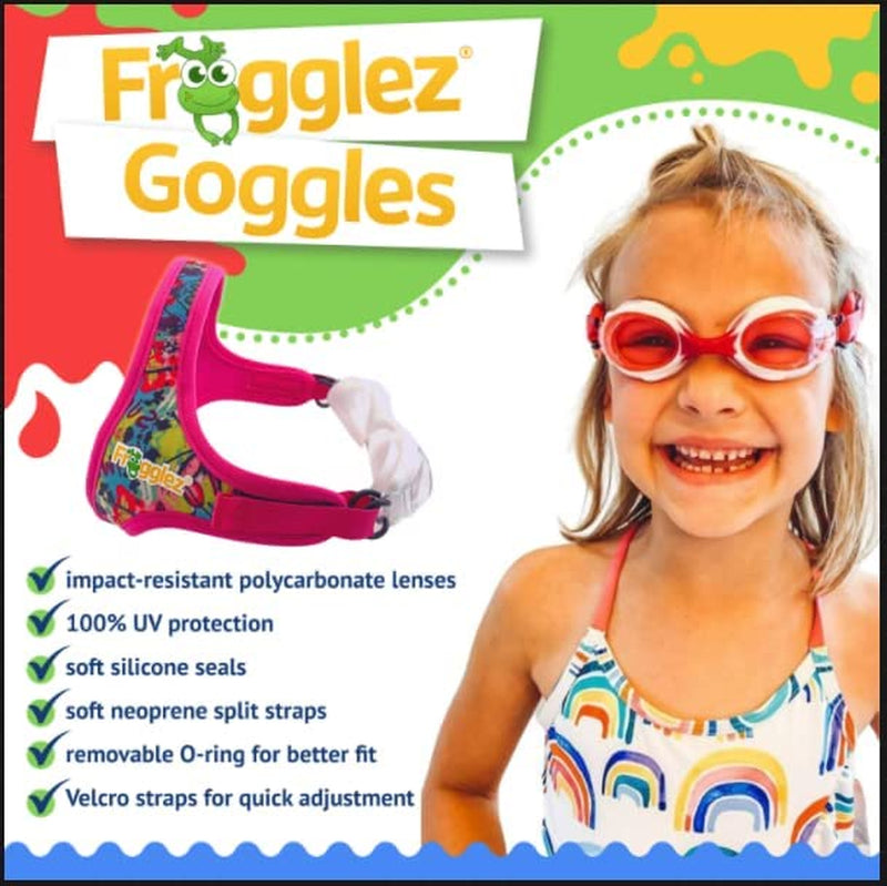 Frogglez Kids Swim Goggles with Pain-Free Strap | Ideal for Ages 3-10 | Leakproof, No Hair Pulling, UV Protection Sporting Goods > Outdoor Recreation > Boating & Water Sports > Swimming > Swim Goggles & Masks Frogglez   