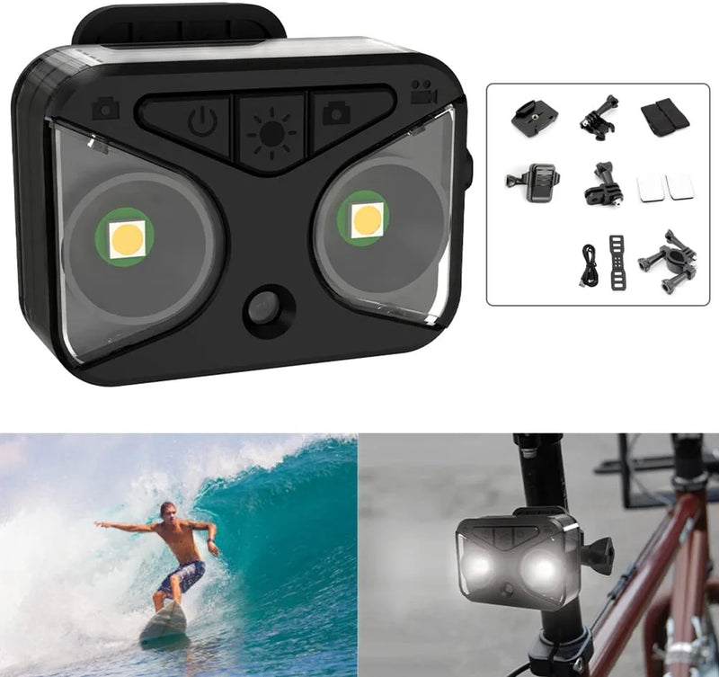 TALINA Bicycle Rearview Camcorder Camera Waterproof Action Video Camera LED Lights HD720P for Motorcycle Helmet Cameras