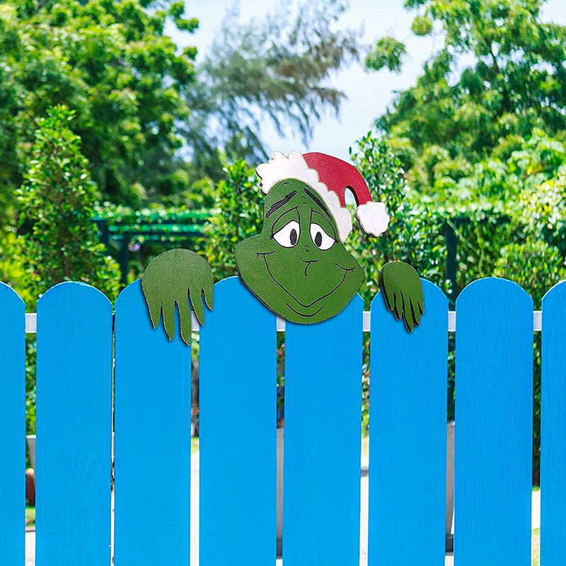 Lovebay Christmas Fence Peeker Decoration - Garden Yard Decorations, Xmas DIY Outdoor Fence Sign Ornament - Grinch