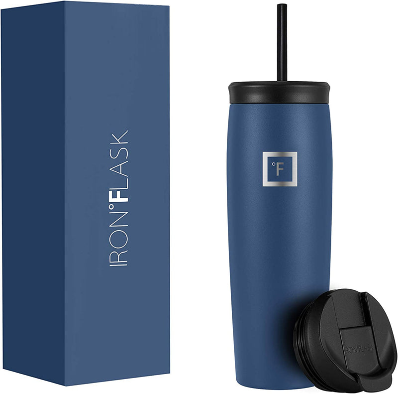 IRON °FLASK Nomad Tumbler - 20 Oz, 2 Lids (Straw/Flip), Vacuum Insulated Stainless Steel Bottle, Double Walled, Thermo Coffee Travel Mug, Water Metal Canteen Home & Garden > Kitchen & Dining > Tableware > Drinkware IRON °FLASK Twilight Blue 24.0 ounces 