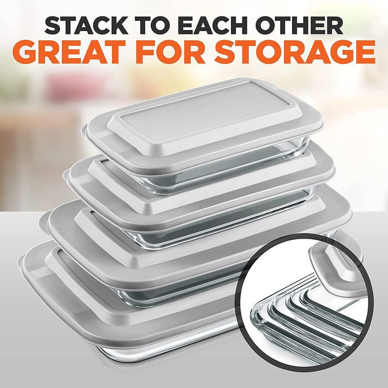 Rectangular Glass Bakeware Set - 4 Sets of High Borosilicate with PE Lid, Heat-Resistant, Non-Slip Design, Convenient to Use & Easy to Clean, Elegant Design, Color White - SL4PBK22 Home & Garden > Kitchen & Dining > Cookware & Bakeware SereneLife   