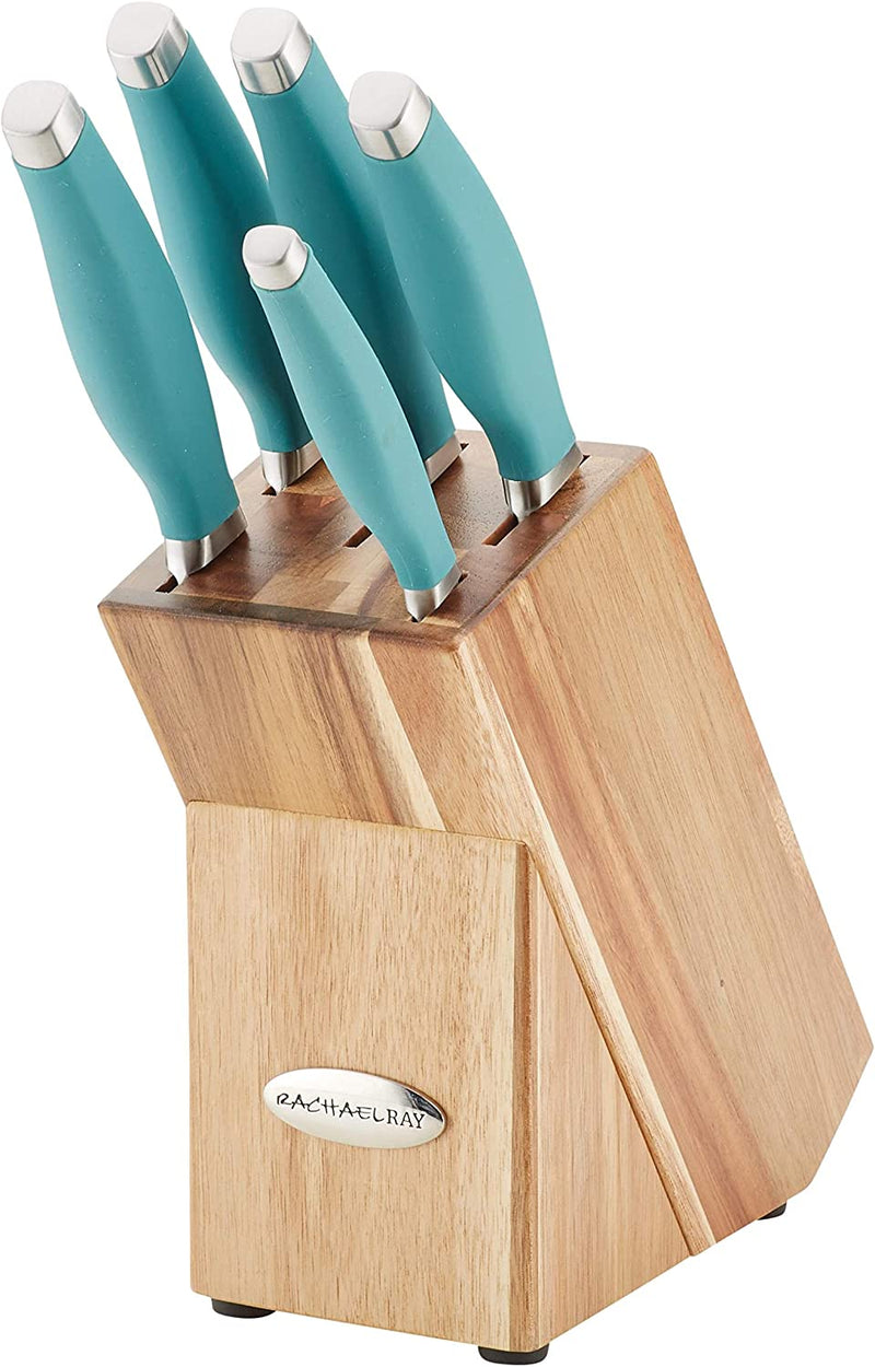 Rachael Ray Cucina Japanese Stainless Steel Knife Kitchen Cutlery Wooden Block Set, 6 Piece, Agave Blue Home & Garden > Kitchen & Dining > Kitchen Tools & Utensils > Kitchen Knives Rachael Ray Agave Blue  