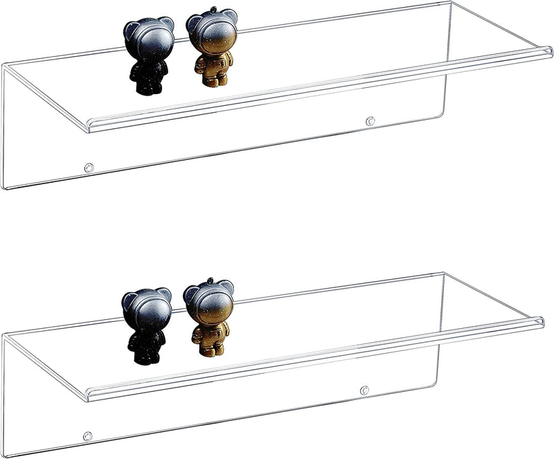 CY Craft 15.8 Inch Clear Acrylic Floating Shelves Display Ledge,Wall Mounted Storage Shelf with Detachable Hooks for Kitchen/Bathroom/Office,Invisible Kids Bookshelf and Spice Rack,Set of 4 Furniture > Shelving > Wall Shelves & Ledges CY craft 2 PCS with detachable hook and adhesive tape  