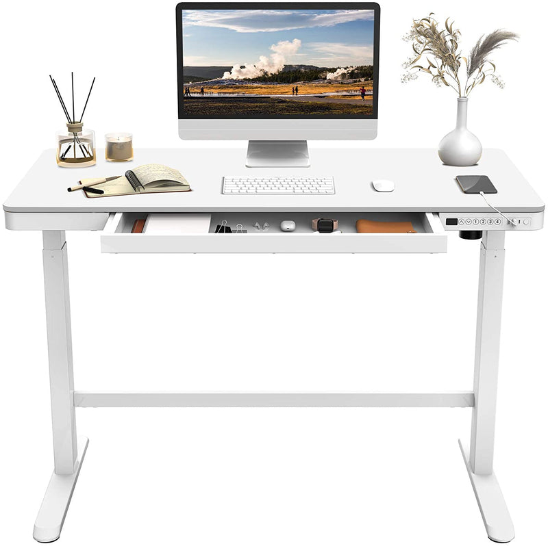 FLEXISPOT EW8 Comhar Electric Standing Desk with Drawers Charging USB a to C Port, Height Adjustable 48" Whole-Piece Quick Install Home Office Computer Laptop Table with Storage (White Top + Frame) Home & Garden > Household Supplies > Storage & Organization FLEXISPOT White Wood 