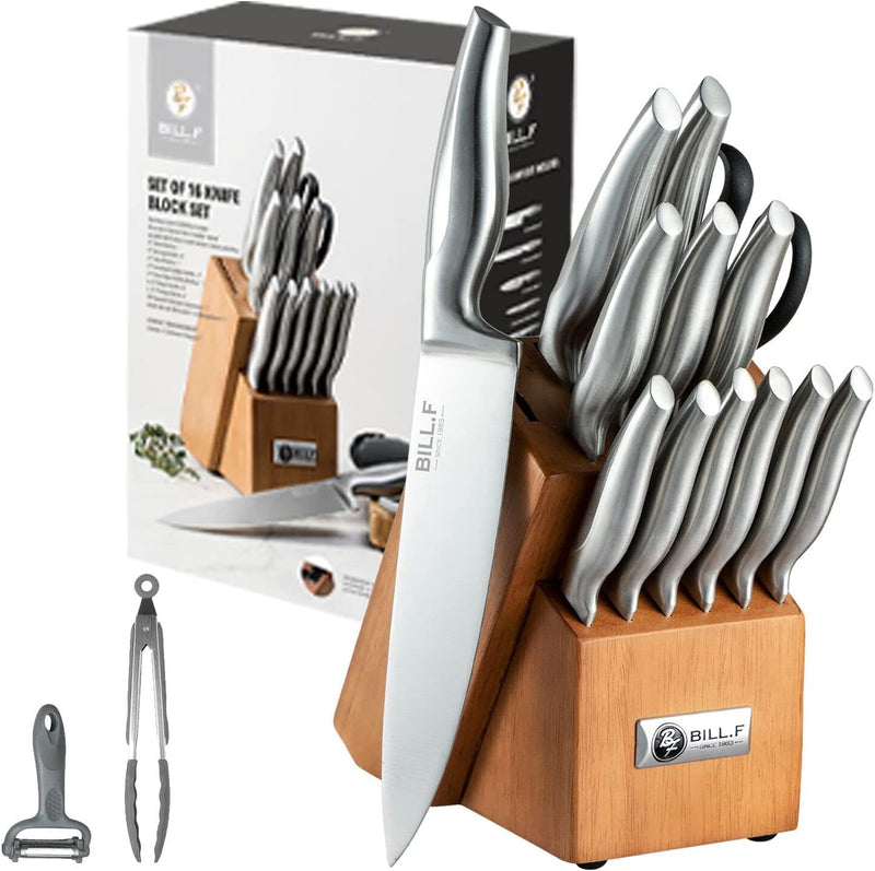 Kitchen Knife Set,14 Pieces Knife Block Sets with Sharpener, Stainless Steel Chef Knife Set with Wooden Block,Ultra Sharp Cutlery Knife with Steak Knives & Kitchen Shears