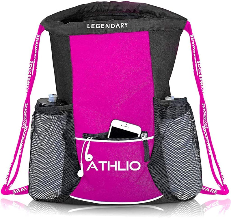 Legendary Drawstring Gym Bag - Waterproof | for Sports & Workout Gear | XL Capacity | Heavy-Duty Sackpack Backpack Home & Garden > Household Supplies > Storage & Organization Soccerware Pink  