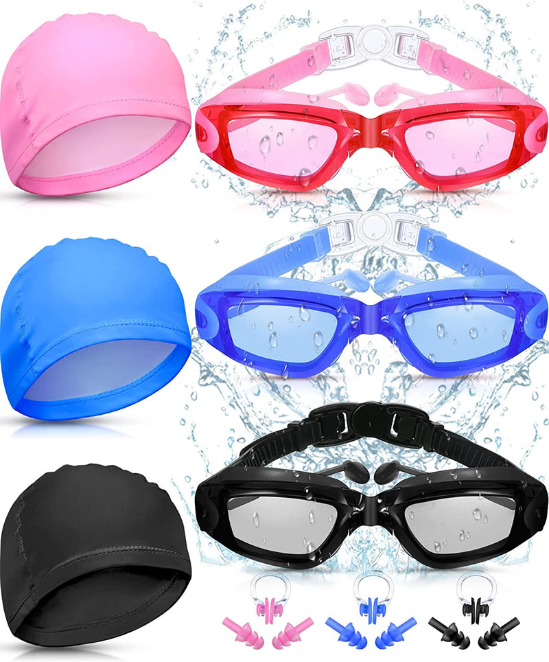 Jagely 6 Packs Swim Goggles Anti-Fog Swim Glasses Silicone Swim Cap, Comfortable Bathing Cap Ideal for Curly Short Medium Long Hair, Swimming Cap for Women and Men Sporting Goods > Outdoor Recreation > Boating & Water Sports > Swimming > Swim Goggles & Masks JaGely   