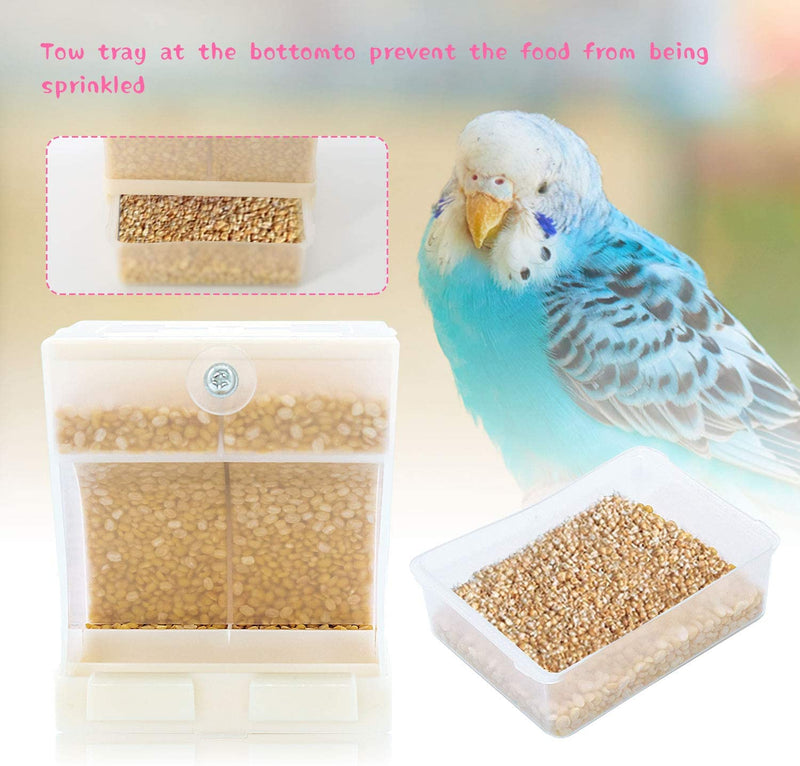 Rypet 2 PCS No-Mess Bird Feeder - Integrated Parrot Automatic Feeder for Small to Medium Birds Seed Food Container