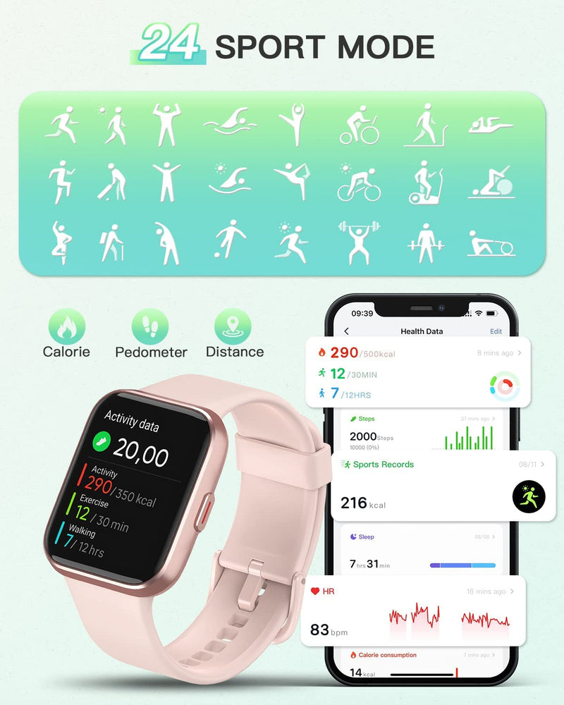 Smart Watches for Women [Answer/Make Clear Call] Fitness Tracker with 24H Accurate Health Monitor, 60 Sports with 5ATM Waterproof, 1.69'Touch Screen, for Iphone Ios Andriod, Pink Sporting Goods > Outdoor Recreation > Winter Sports & Activities aeac   