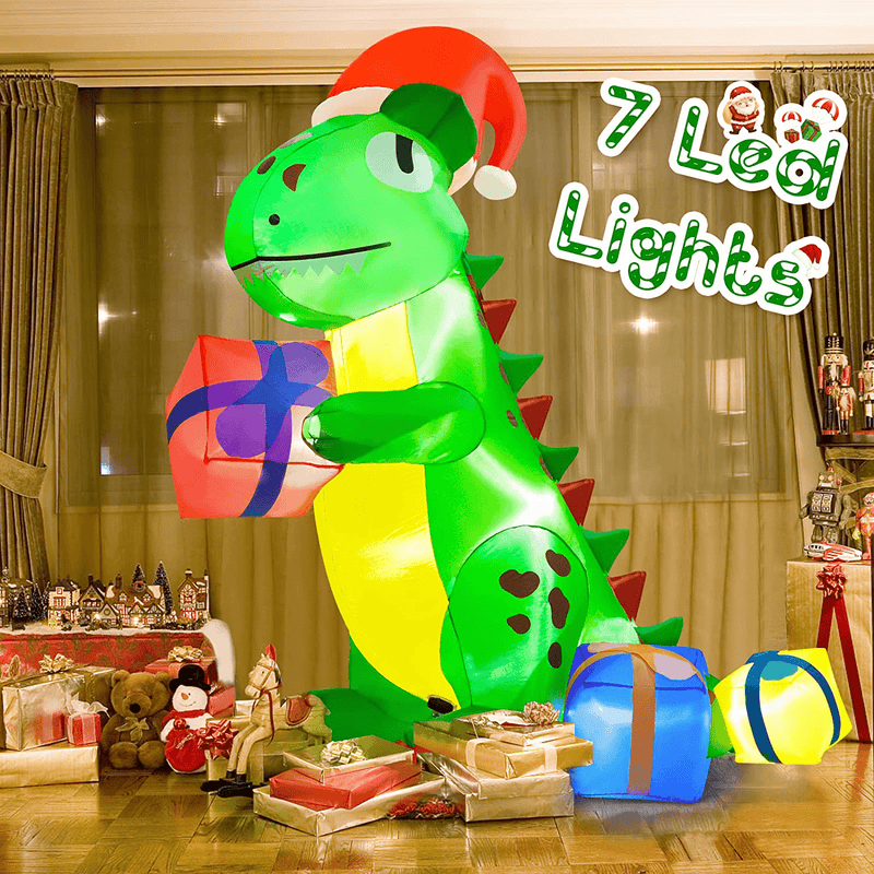 8FT Christmas Dinosaur Inflatable Decoration - Build-in LED Lights Xmas Blow Up Yard Decorations Outdoor Dinosaur Holds Xmas-Gift Boxes for Holiday Party Indoor Outdoor Garden Lawn Decor Home & Garden > Decor > Seasonal & Holiday Decorations& Garden > Decor > Seasonal & Holiday Decorations HUUIDY   