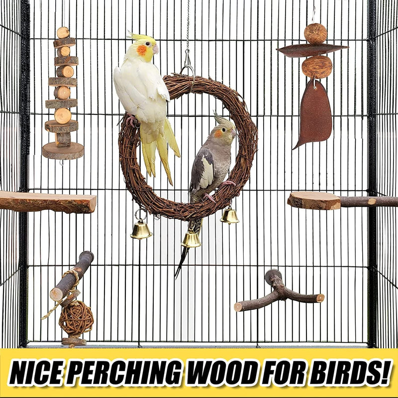 8Pack Natural Wood Parrot Toys Set,Including Bird Perches,Bird Swing,Flat Bird Perch,Bird Chewing Toys.Bird Cage Accessories Suitable for Parakeets,Cockatiels,Finches,Budgie,Love Birds (8-Pack) Animals & Pet Supplies > Pet Supplies > Bird Supplies > Bird Cages & Stands CosimaL   
