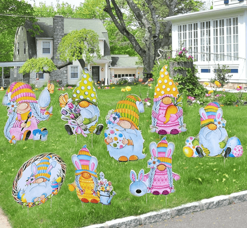 8PCS Easter Gnomes Garden Yard Signs with Stakes Outdoor Decorations for Patio Lawn Outdoors Home & Garden > Decor > Seasonal & Holiday Decorations MauTolz   