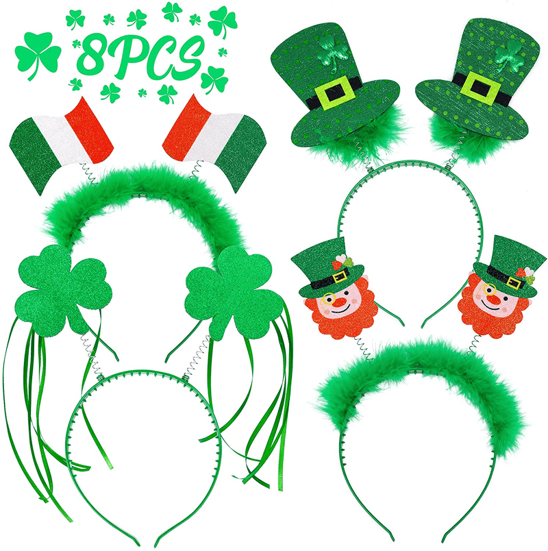 8PCS St. Patrick'S Day Snap-On Headband Green Head Boppers- Shamrock Clover Leprechaun Top Hat Irish Flag- Party Costume Decorations Arts & Entertainment > Party & Celebration > Party Supplies Moon Boat   