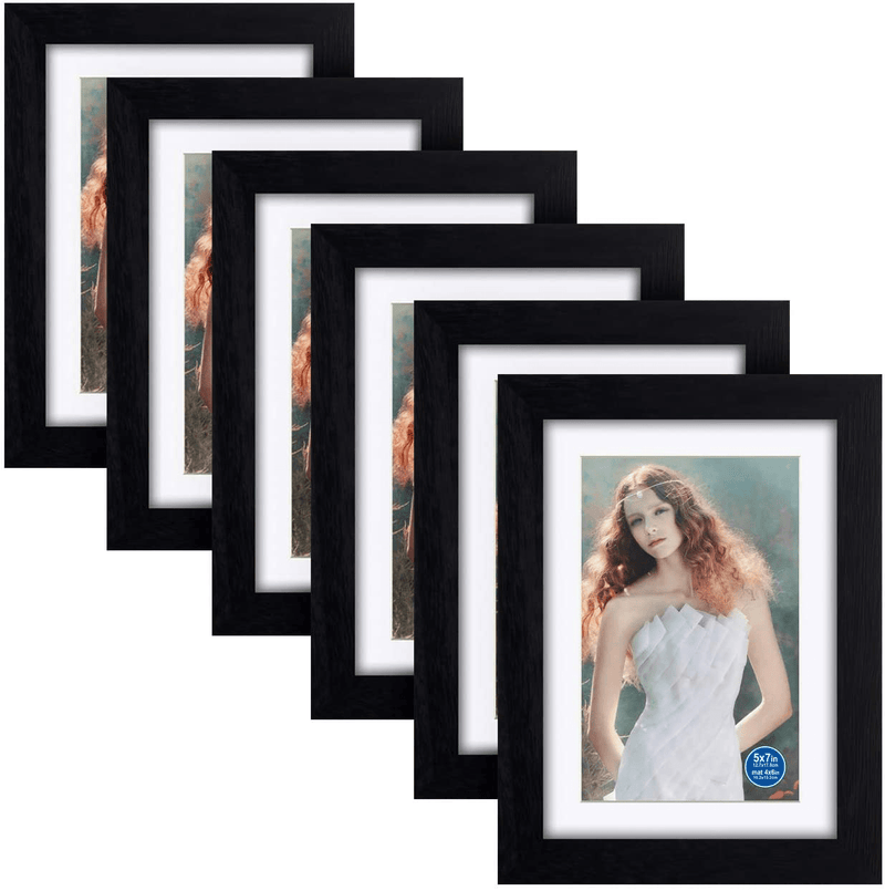 8x10 inch Picture Frames Made of Solid Wood and HD Glass Display Photos 5x7 with Mat or 8x10 Without Mat 6PK Black Home & Garden > Decor > Picture Frames RR ROUND RICH DESIGN 6 5x7 