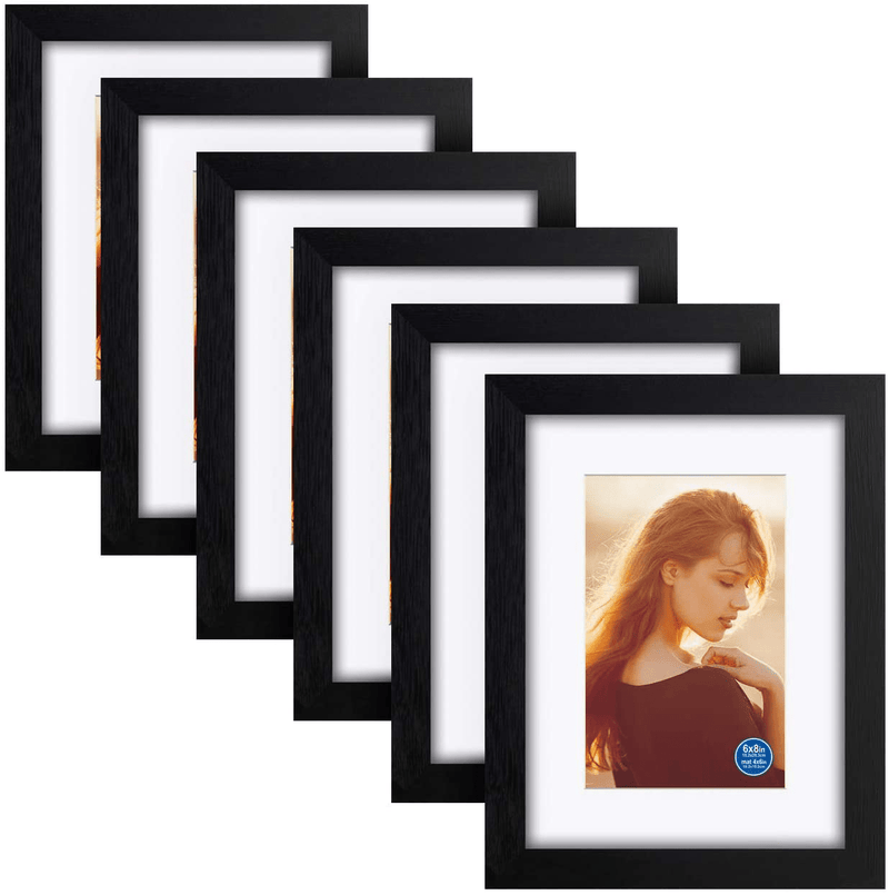 8x10 inch Picture Frames Made of Solid Wood and HD Glass Display Photos 5x7 with Mat or 8x10 Without Mat 6PK Black Home & Garden > Decor > Picture Frames RR ROUND RICH DESIGN 6 6x8 
