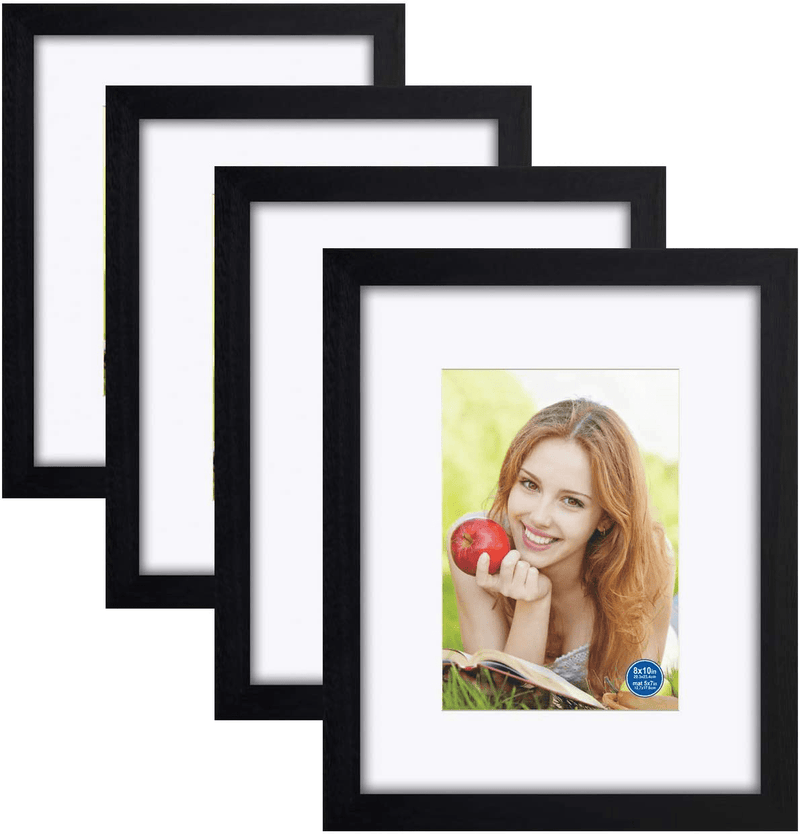 8x10 inch Picture Frames Made of Solid Wood and HD Glass Display Photos 5x7 with Mat or 8x10 Without Mat 6PK Black