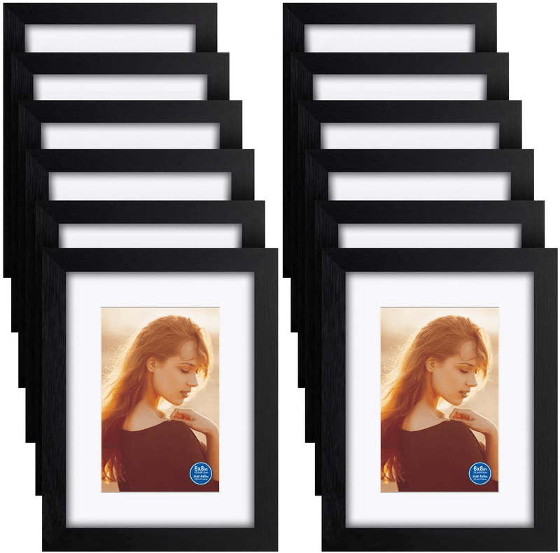 8x10 inch Picture Frames Made of Solid Wood and HD Glass Display Photos 5x7 with Mat or 8x10 Without Mat 6PK Black Home & Garden > Decor > Picture Frames RR ROUND RICH DESIGN 12 6x8 