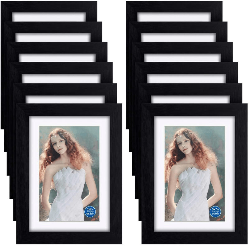 8x10 inch Picture Frames Made of Solid Wood and HD Glass Display Photos 5x7 with Mat or 8x10 Without Mat 6PK Black Home & Garden > Decor > Picture Frames RR ROUND RICH DESIGN 12 5x7 