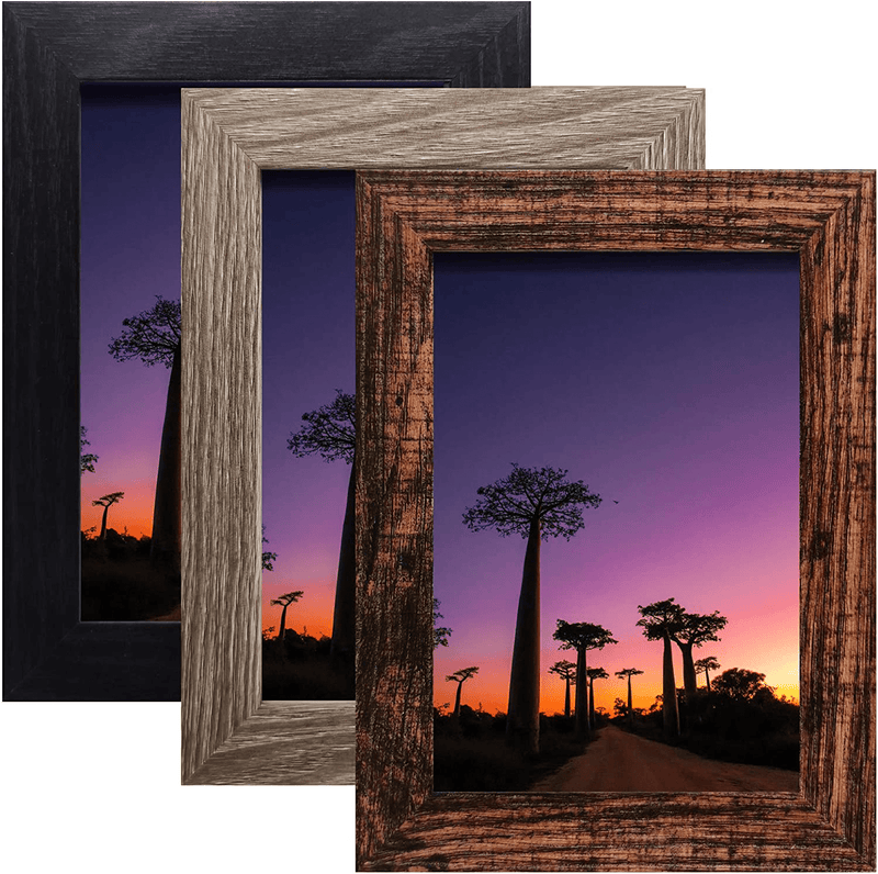 8x10 Picture Frame Distressed Frame for Wall or Tabletop Set of 3, Rustic Photo Frame Decor Home & Garden > Decor > Picture Frames SESEAT Black&Grey&Brown 5x7 